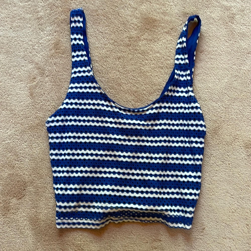 Aqua striped crop top- size small